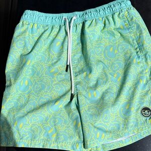 Neff Aqua and Yellow Smiley Men's Athletic Shorts